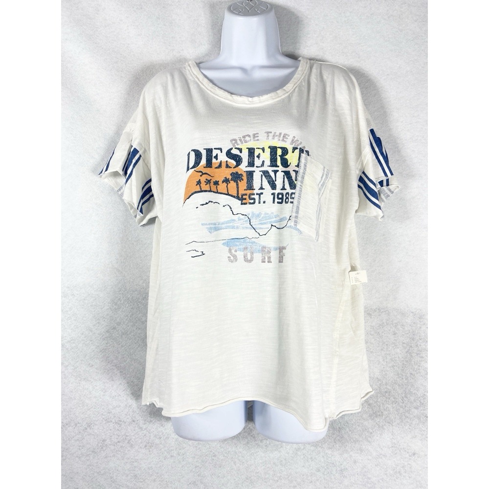 Anthropologie Pilcro Top Women's Large Ivory Desert In Surf Graphic Tee New